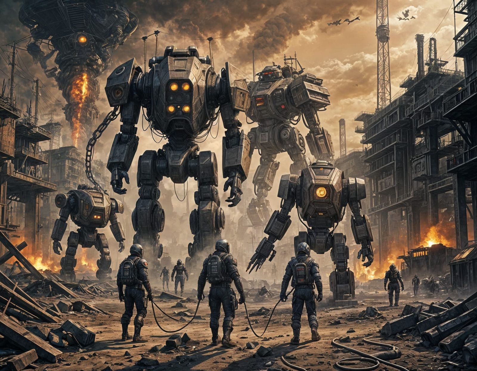 Humans Enslaved by AI in a Desolate, Post-Apocalyptic World