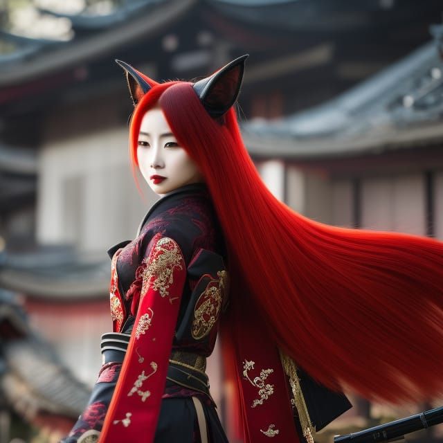 Beautiful Kitsune Yokai in Japanese Ninja Armor