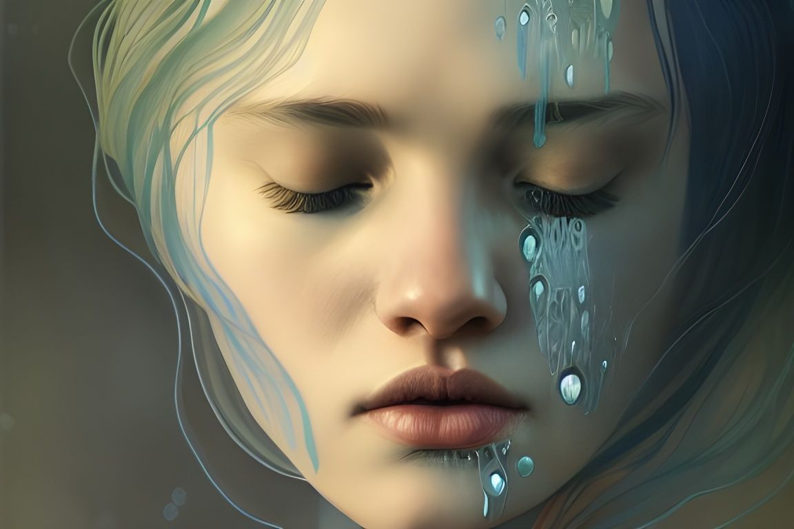 Sad Woman Turns to Water: Digital Portrait