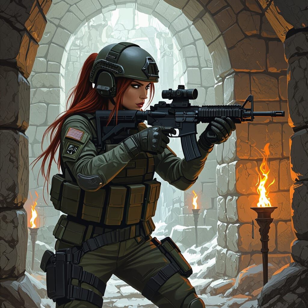 Elven Warrior in Dungeon: Fantasy Meets Military Realism