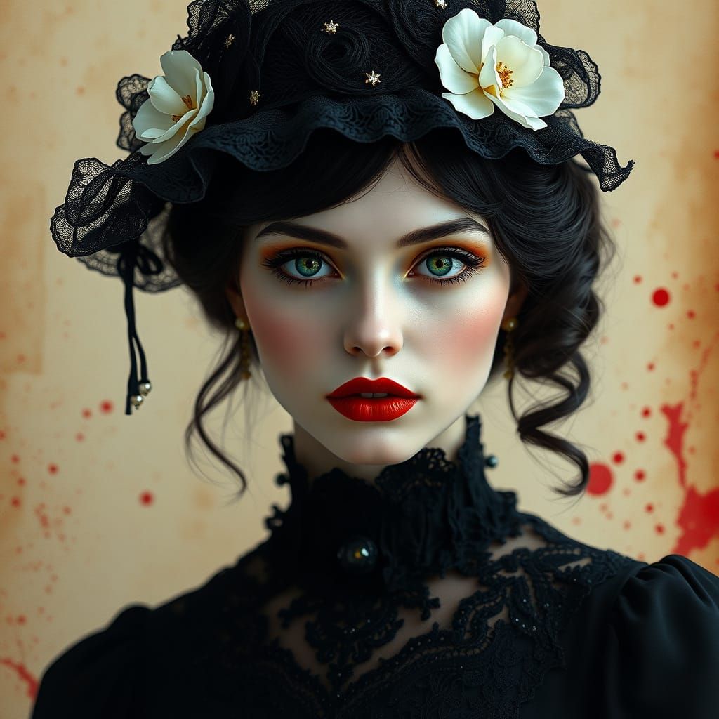 Mysterious Gothic Woman in Vintage Elegance