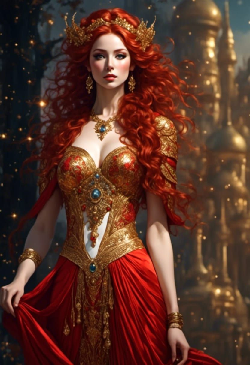 Red-Haired Goddess Portrait in Hyperrealistic Style