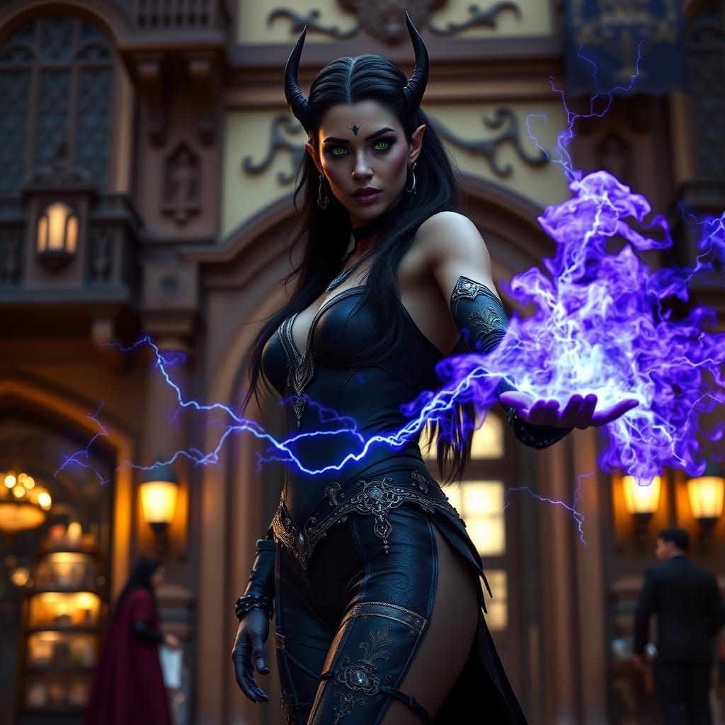 Dark Elf Enchantress Unleashes Fury in Violet Flames