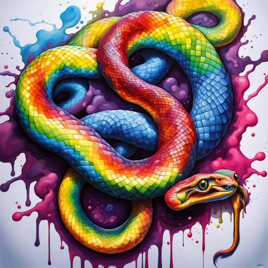 Rainbow Snake in Graffiti Splash Art Style