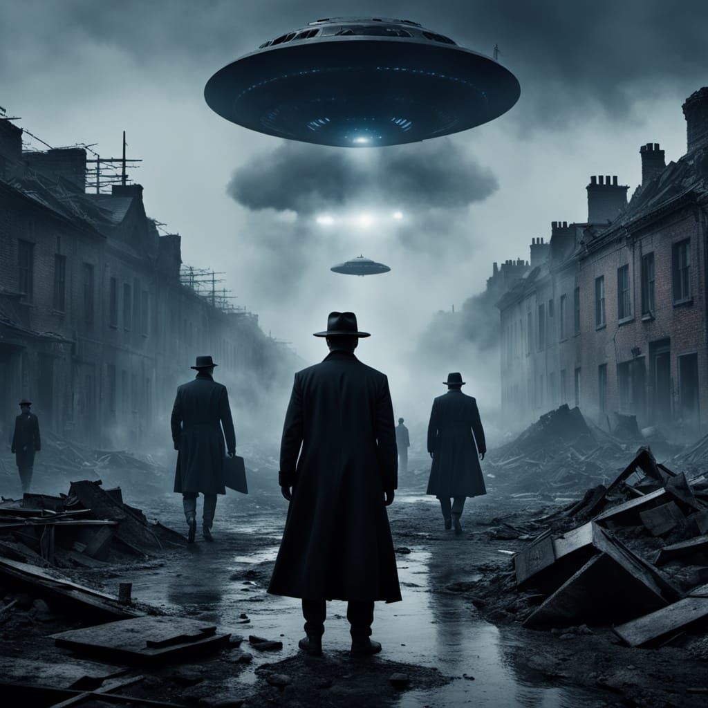 Men in Black in World War II Village