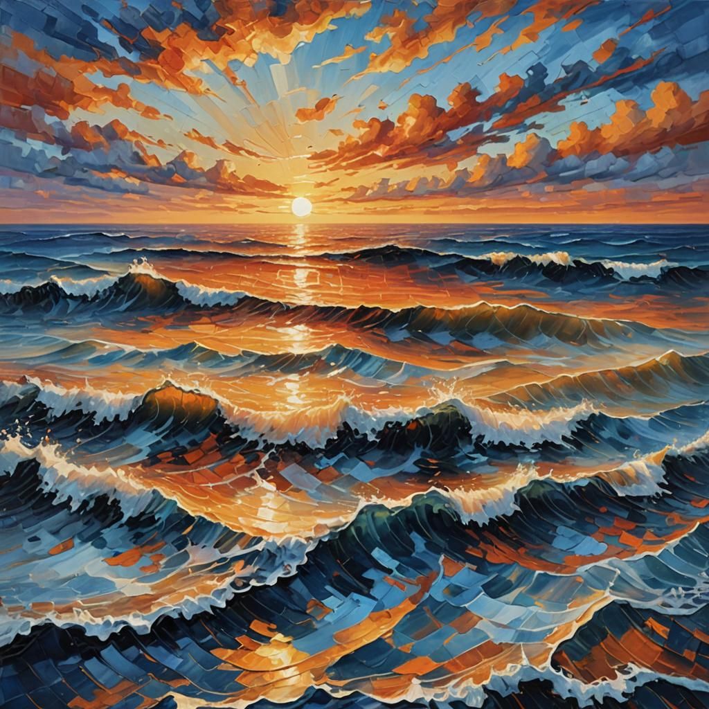 Ocean Sunset in Impasto Acrylic Painting