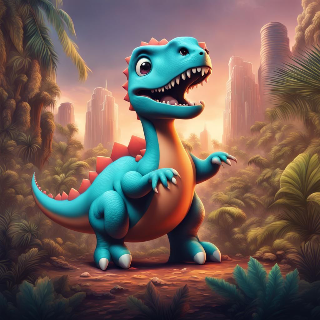 Cute Dinosaur Gig Poster in Detailed Matte Style