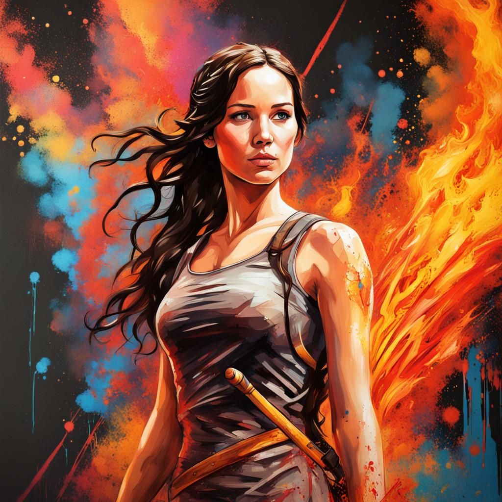 Katniss Everdeen in Dress of Fire: Graffiti Art
