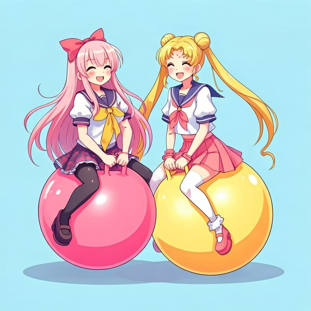 Megurine Luka and Usagi Tsukino Playfully Bouncing