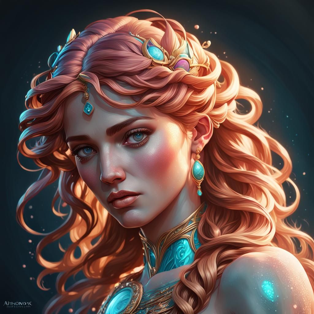 Aphrodite's Birth: Detailed Art Nouveau Portrait