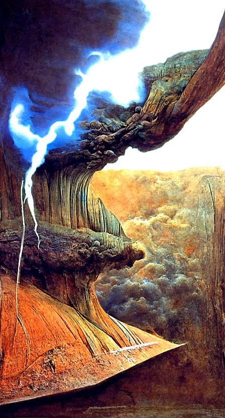 Lightning Strikes Canyon: Surreal Elemental Landscape