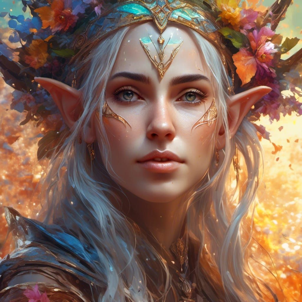 Beautiful Elf in Hyperrealistic Natural Landscape