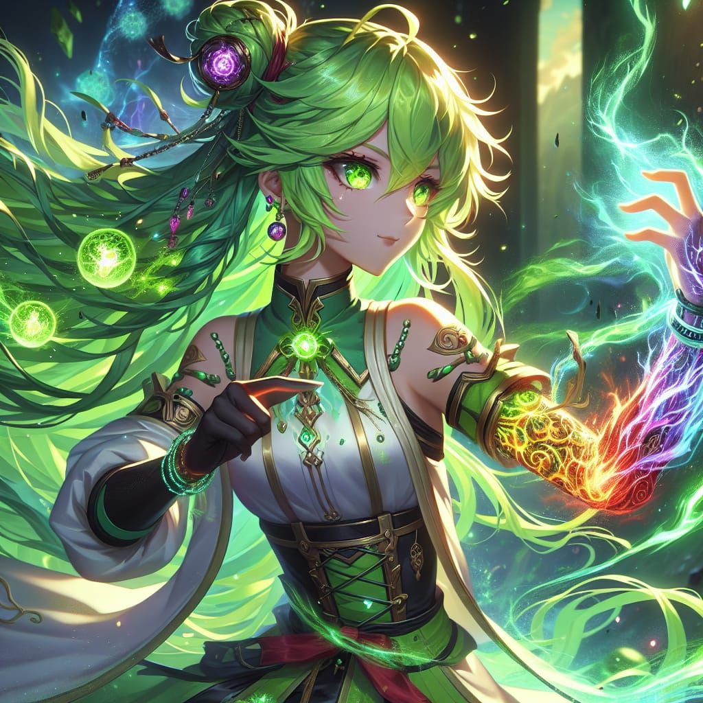 Anime Elementalist with Glowing Tattoos in 8k