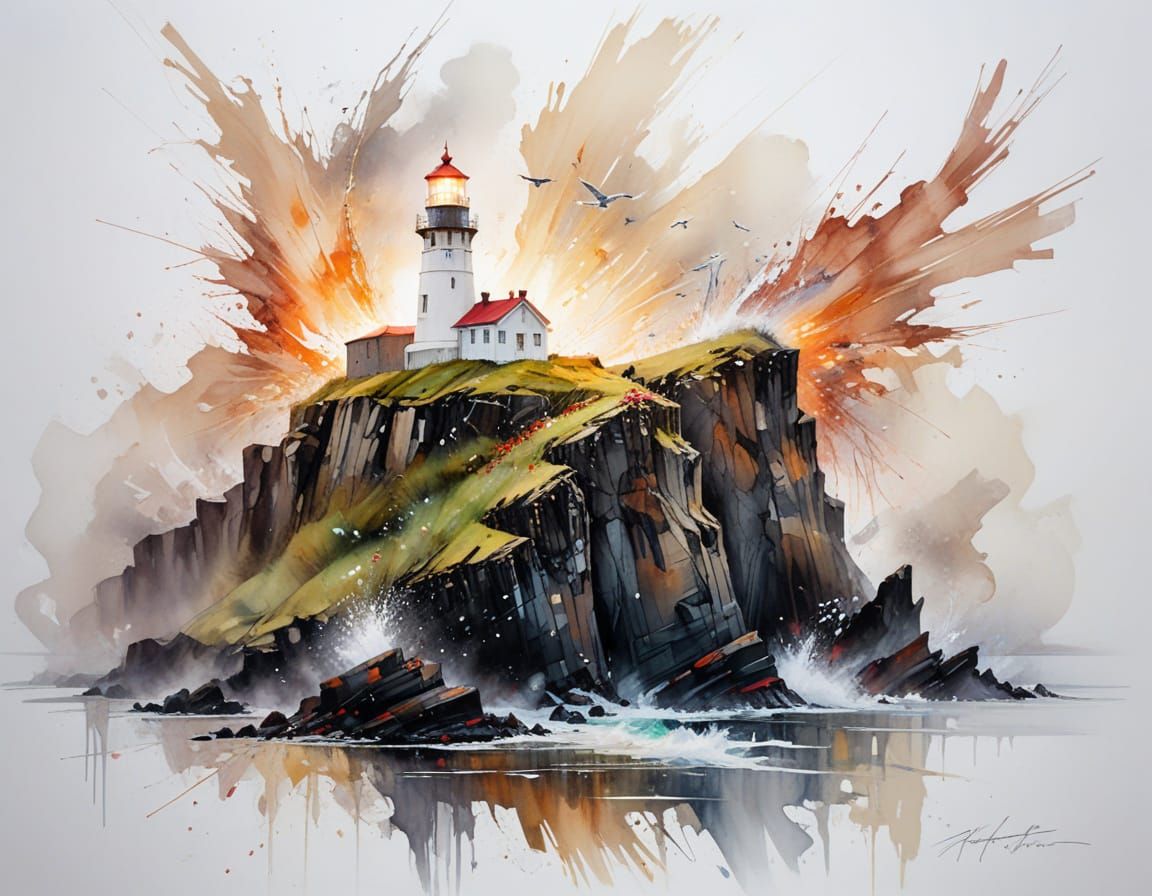 Midnight Sun Lighthouse on Icelandic Cliffs