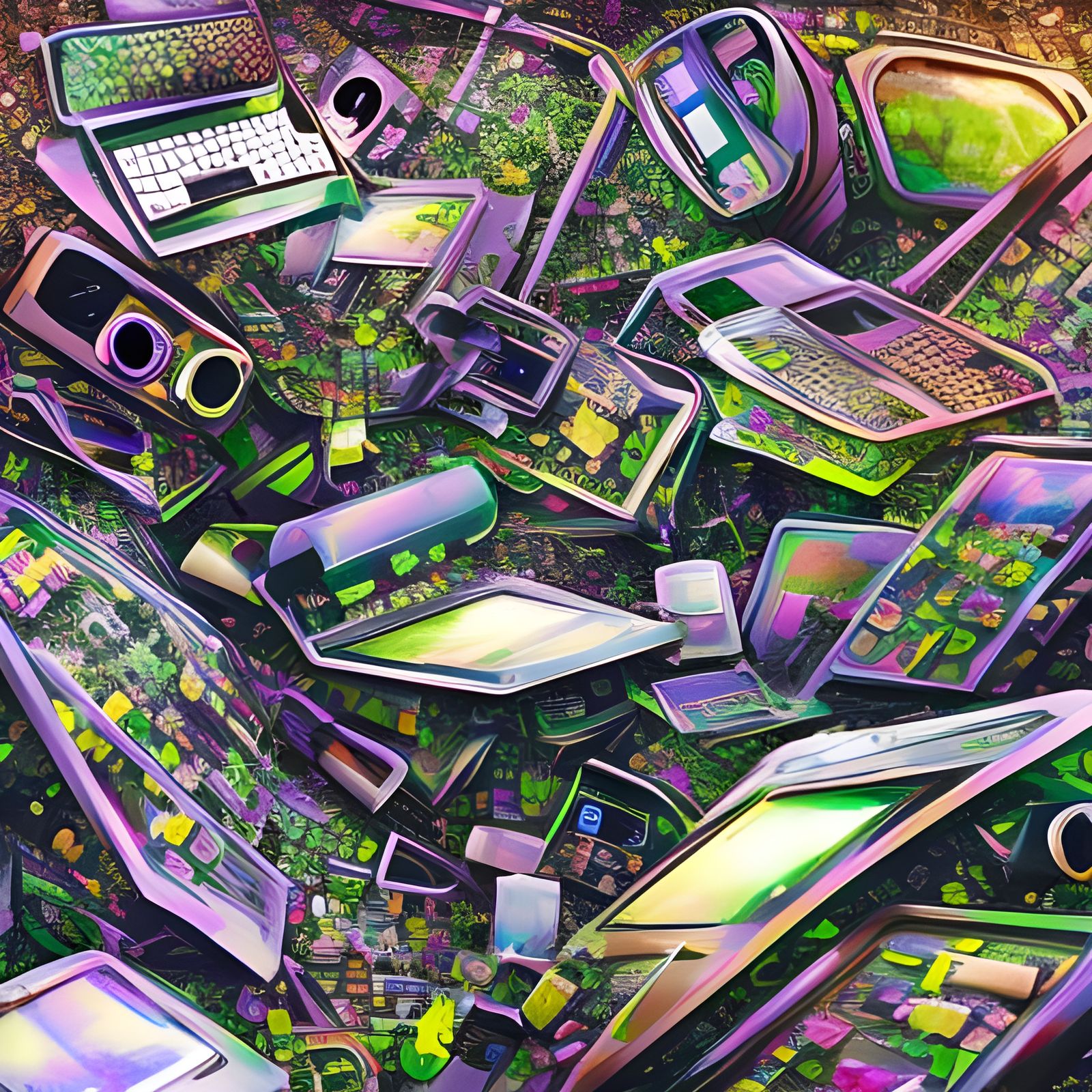 Hyperrealistic Landfill of Broken Computers: Splash Art
