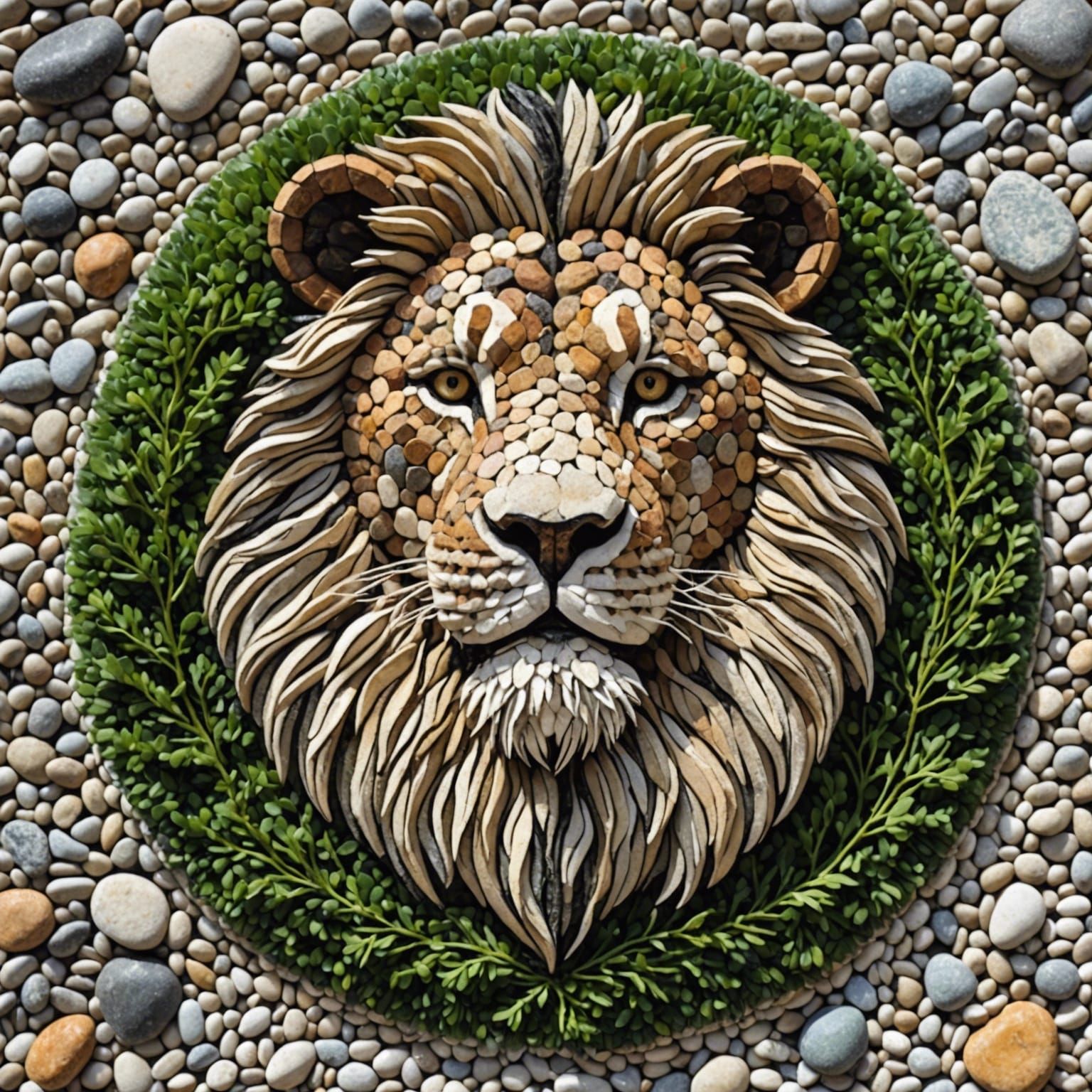 Lion Pebble Art in Impasto Pointillist Style