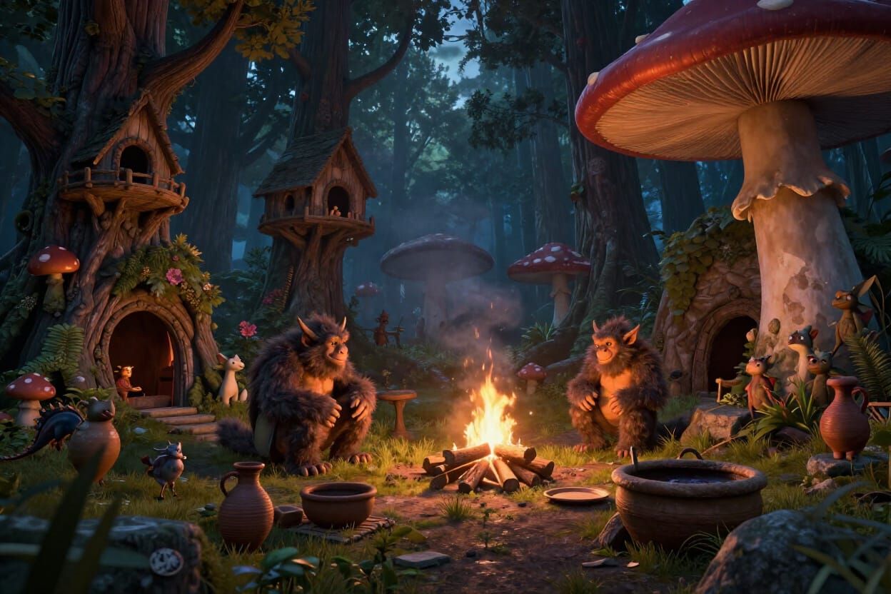 Magical Twilight Forest with Trolls and Dragons