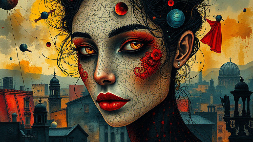 Woman's Face with Latin Motifs in Art Deco Style