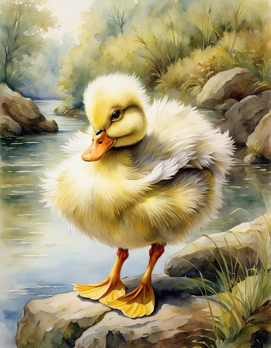 Cartoon Duckling Pirouette: Watercolour Ballet Scene