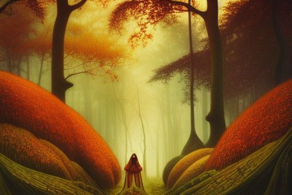 Autumn Fairy Forest Landscape in Naif Style