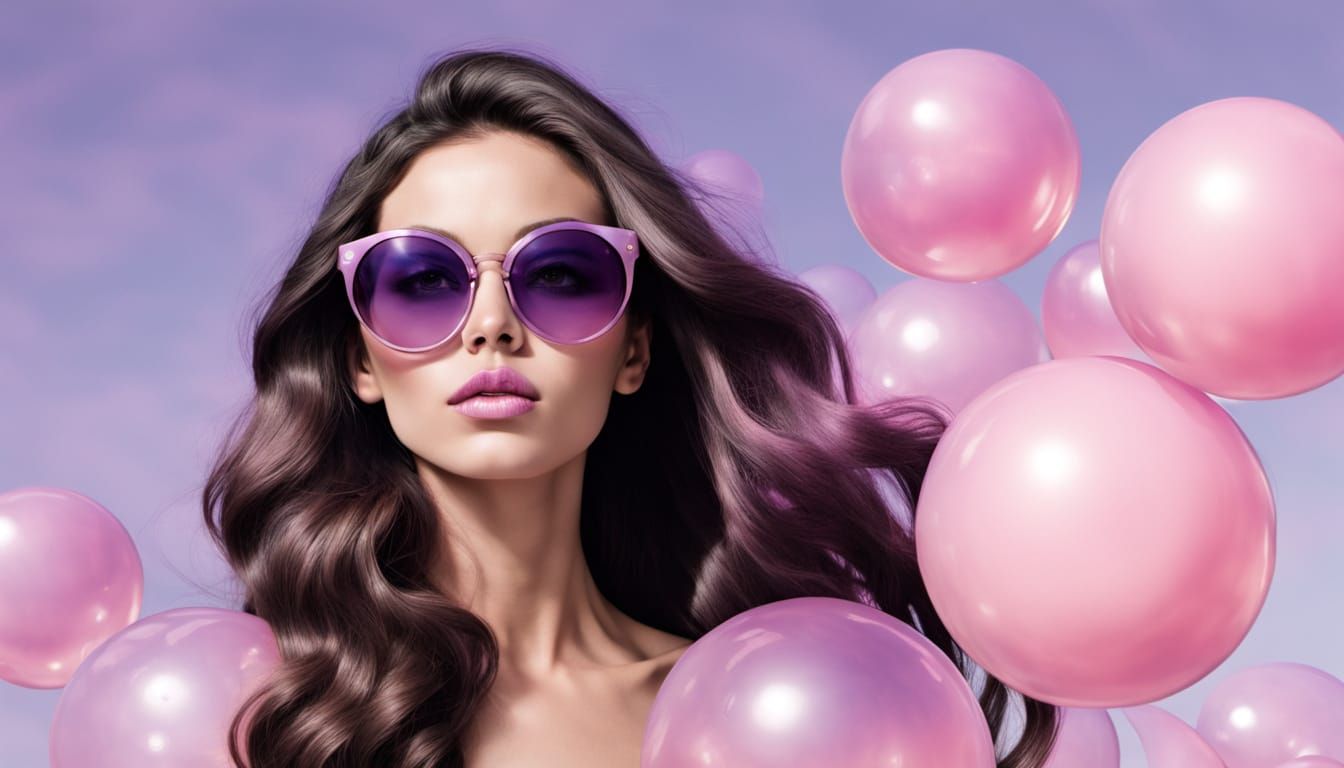 Sultry Woman Blows Pastel Bubblegum Bubble