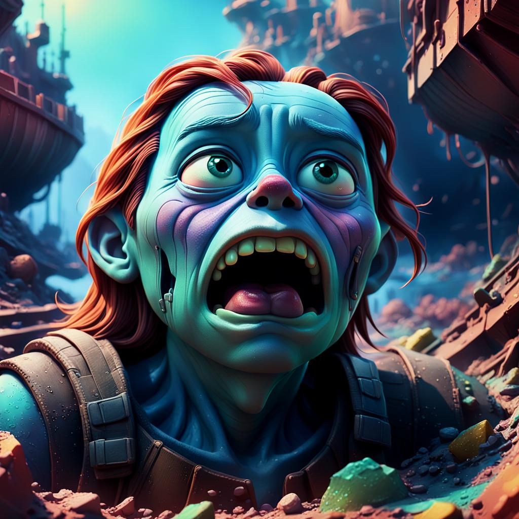 Deformed Face Struggles to Breathe: Digital Art