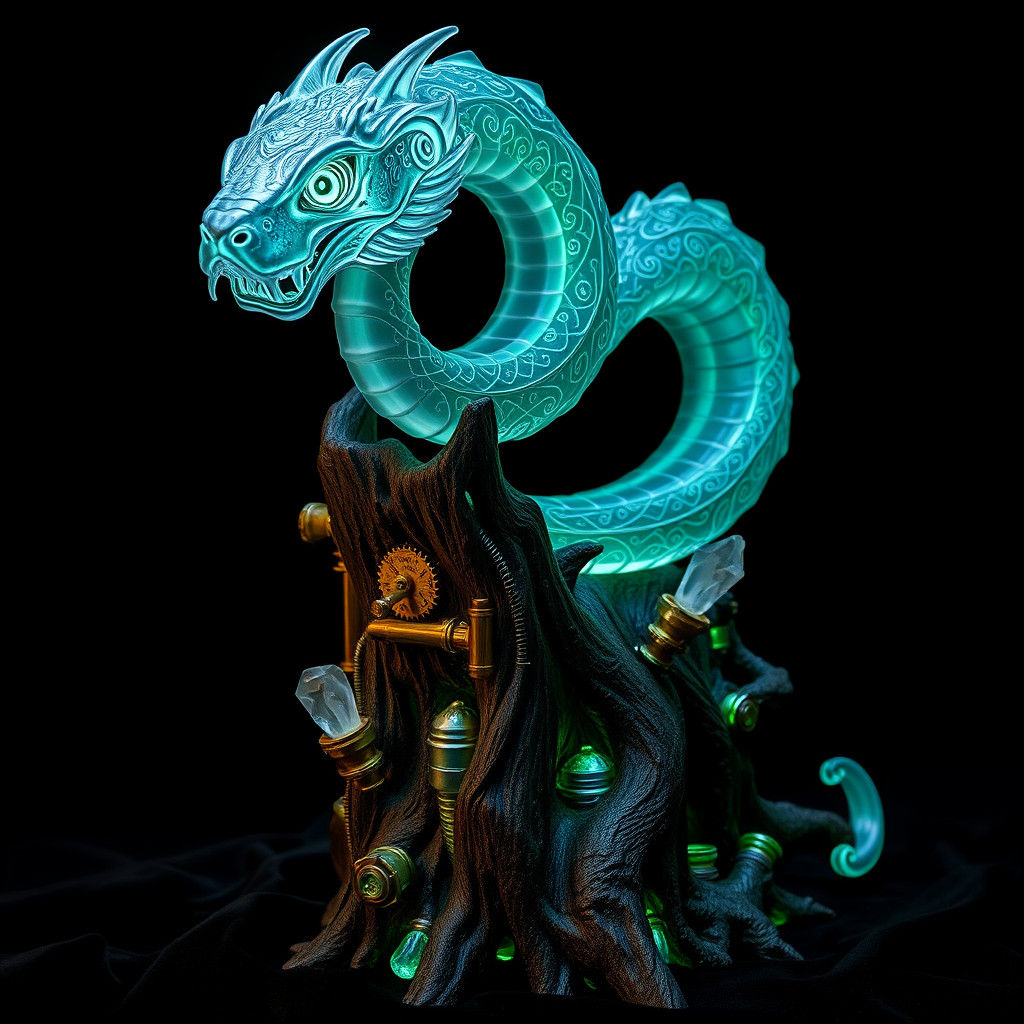 Bioluminescent Serpent Sculpture as Digital Art