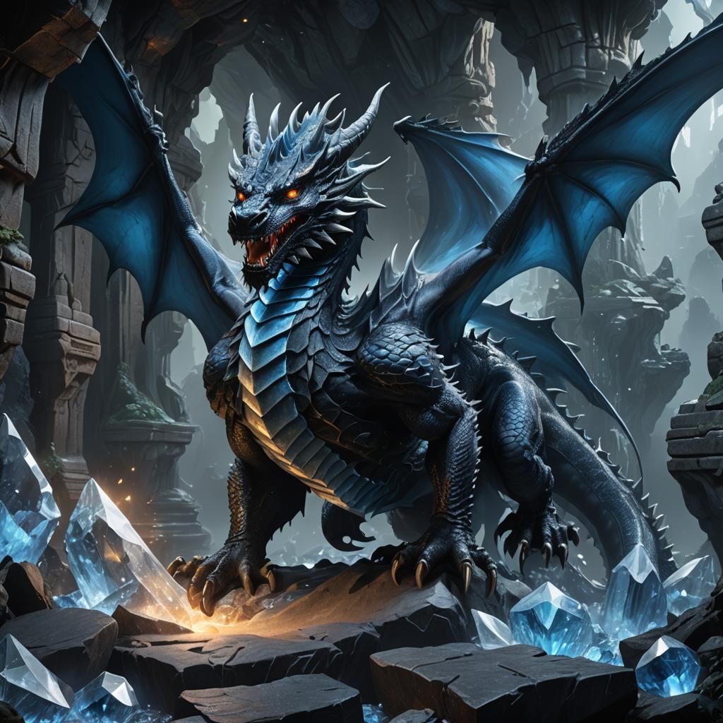 Black and Blue Dragon in Crystal Cavern