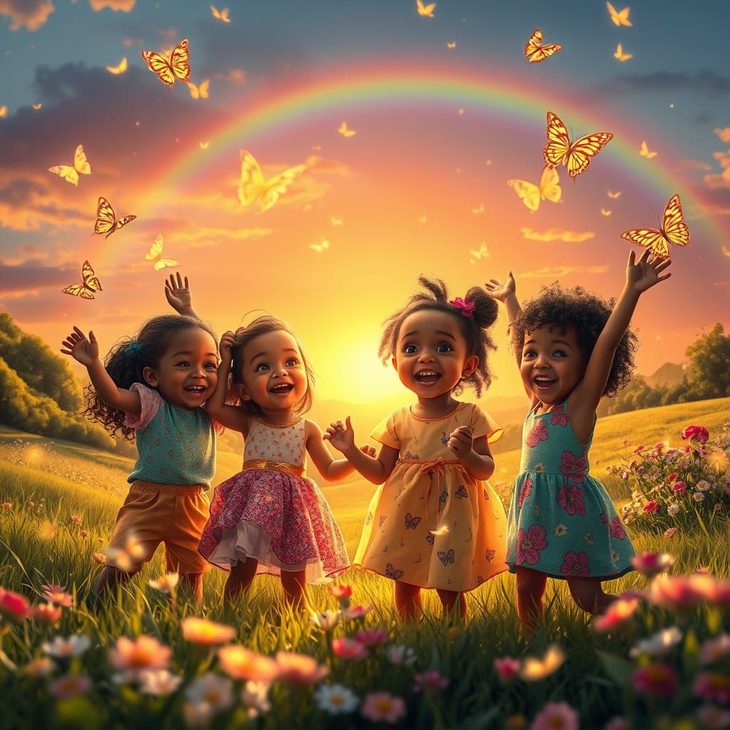 Children Playing in a Golden Sunset Fantasy