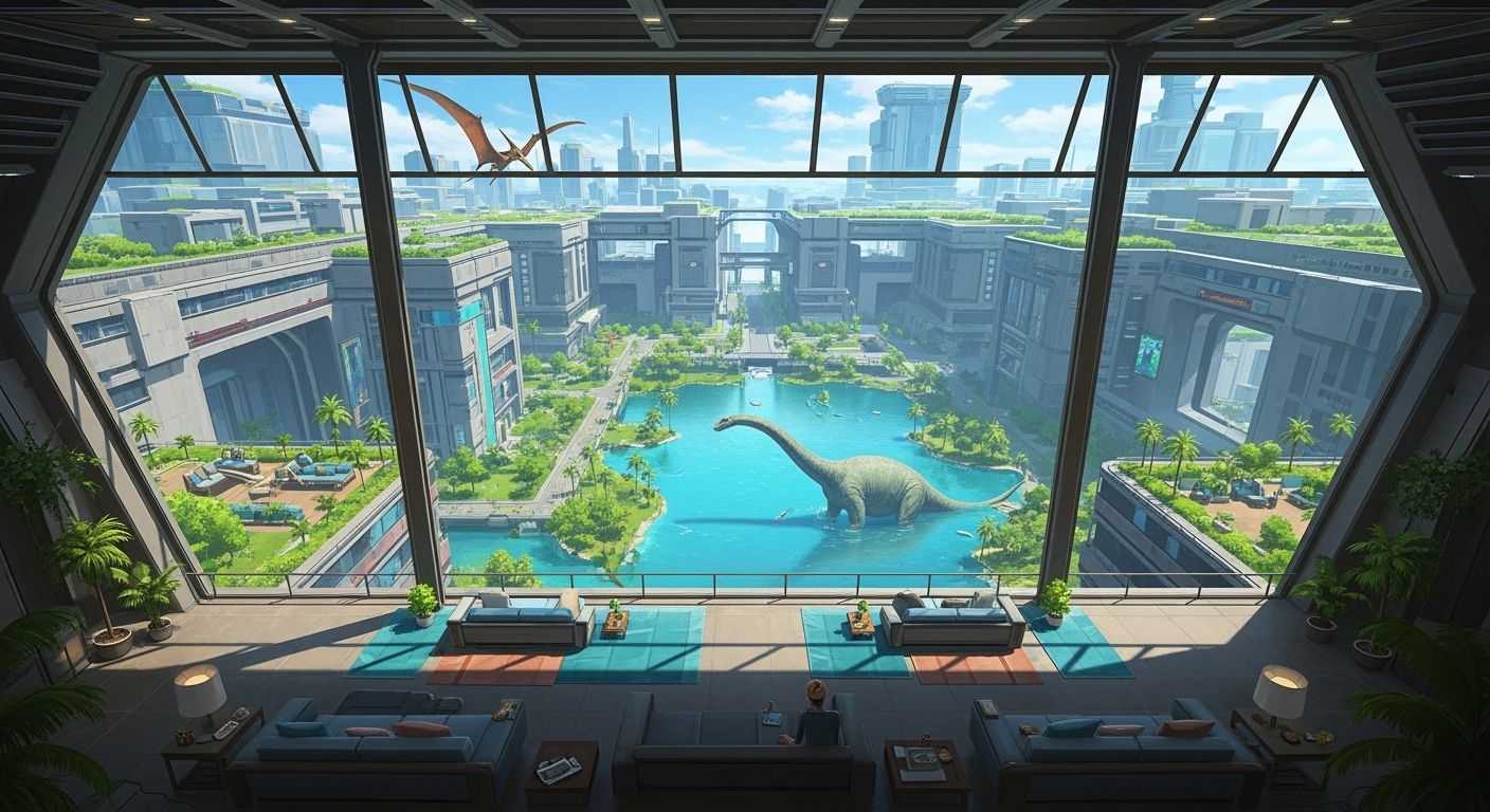 Futuristic Cyberpunk City View from Luxurious Bunker