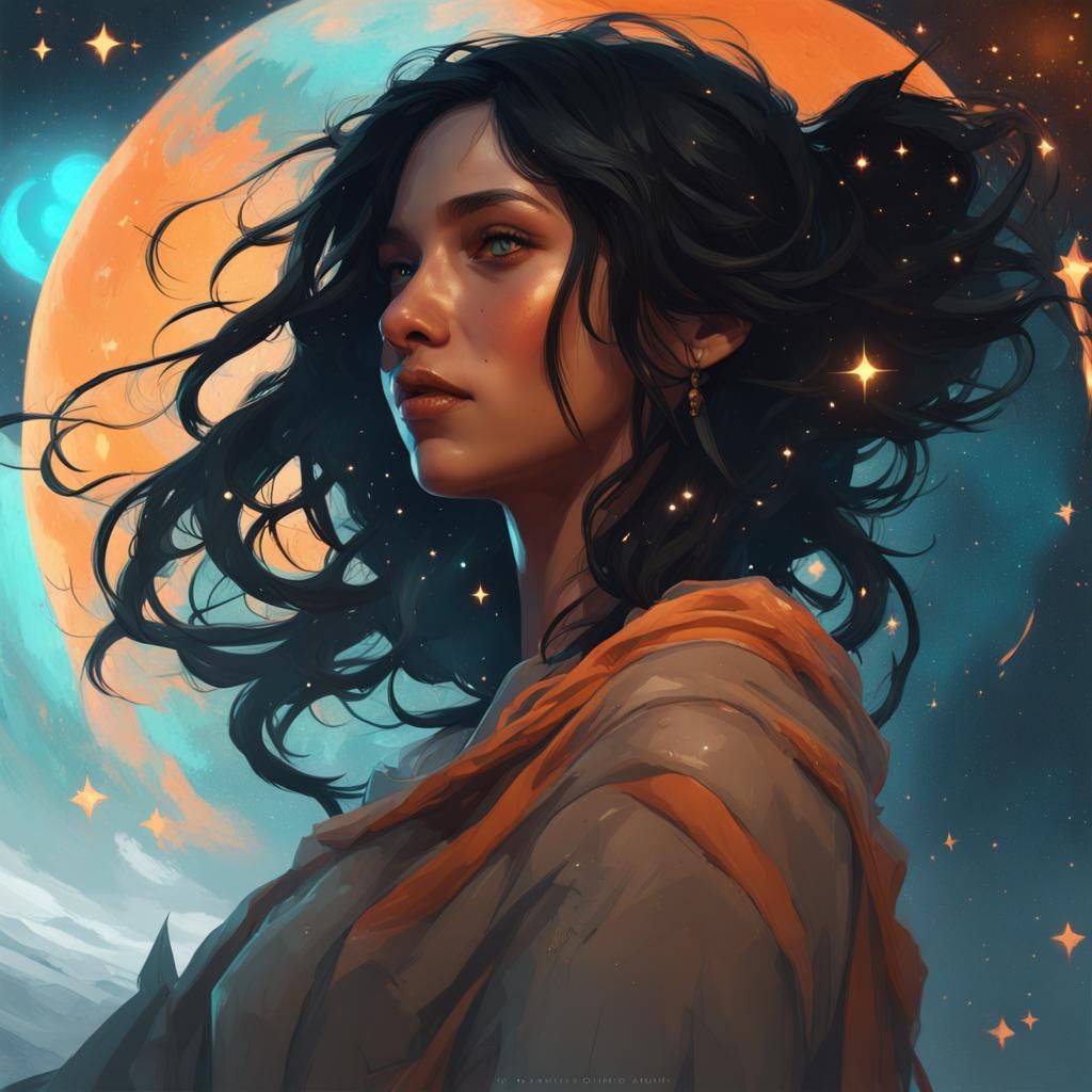 Girl Stargazing: Hyperdetailed Digital Art