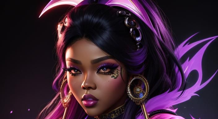 Hyperrealistic Portrait of Lil Kim in Splash Art Style