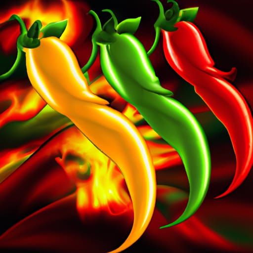 Photorealistic Hot Peppers with Swirling Flames