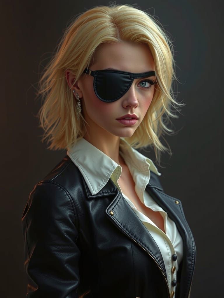 Blonde Woman in Leather with Eye Patch