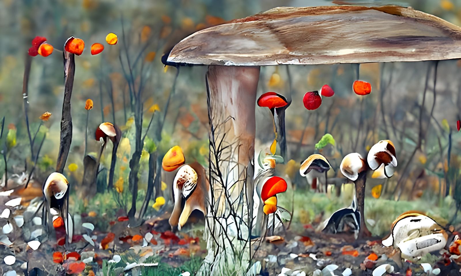 Autumn Mushrooms in Botanical Illustration Style
