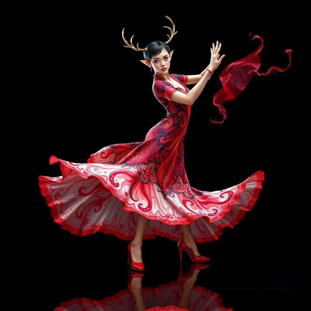 Elf Flamenco Dancer in Alcohol Ink Style
