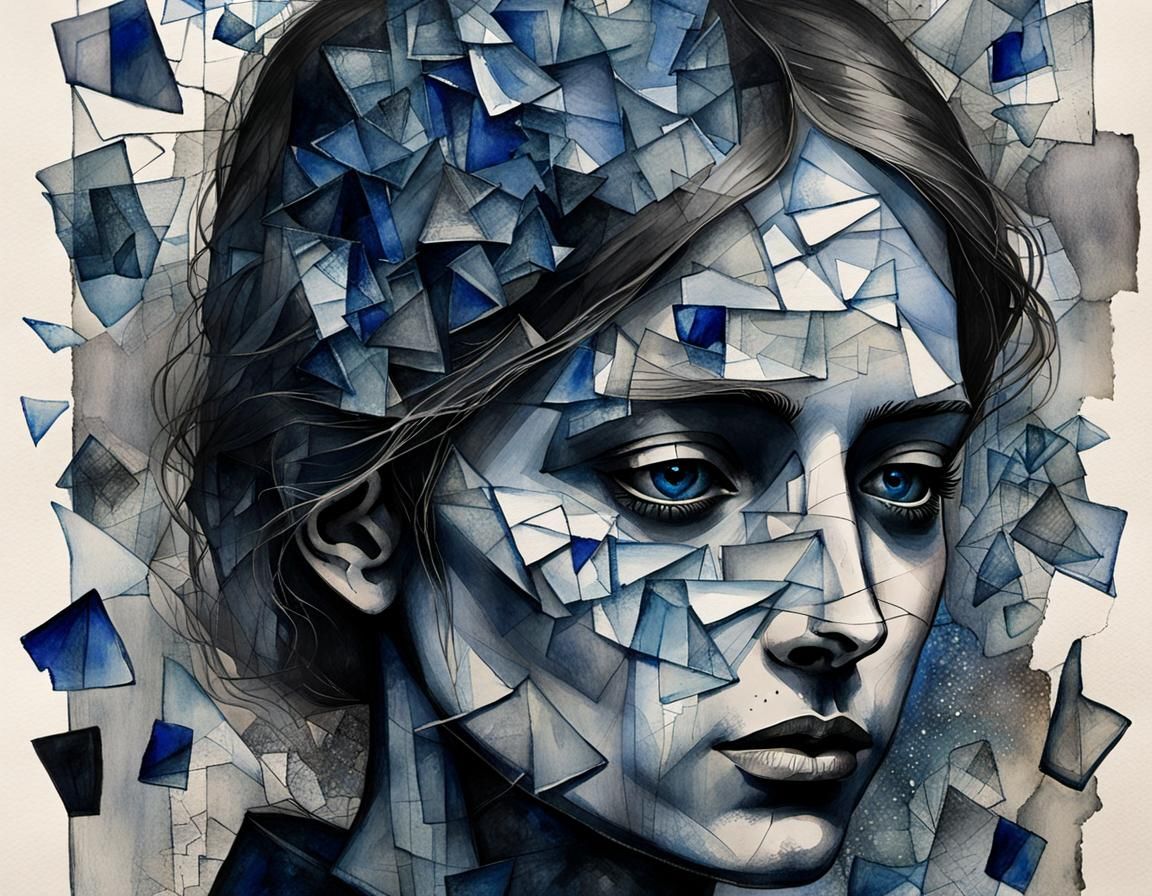 Ethereal Etching of Figure Amidst Broken Glass