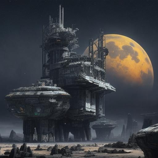 Futuristic Space Colony in Surreal Asteroid Belt