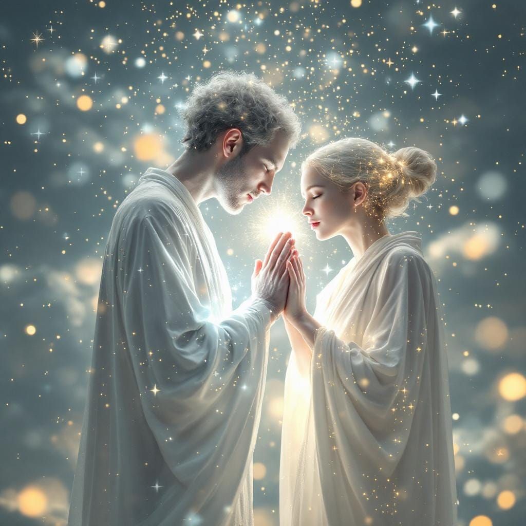 Human and Luminous Being Merge in Surreal Light