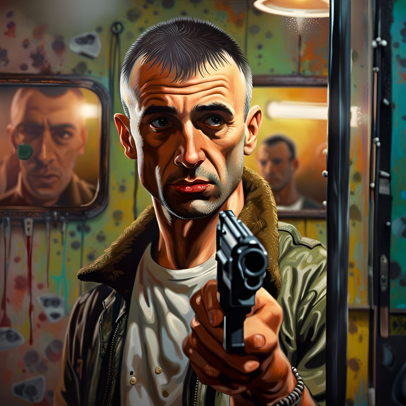 Taxi Driver Mirror Scene in Hyperrealistic Style