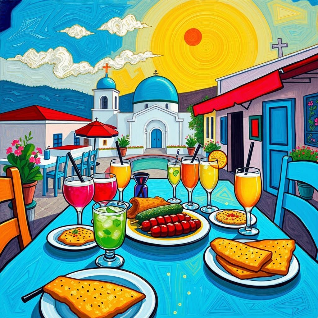Taverna Table in Quaint Greek Village