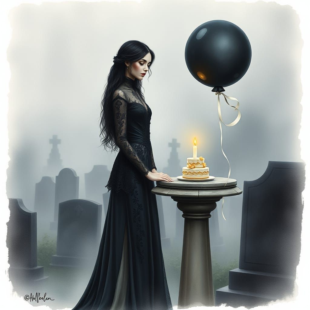 Gothic Maiden in Forgotten Graveyard