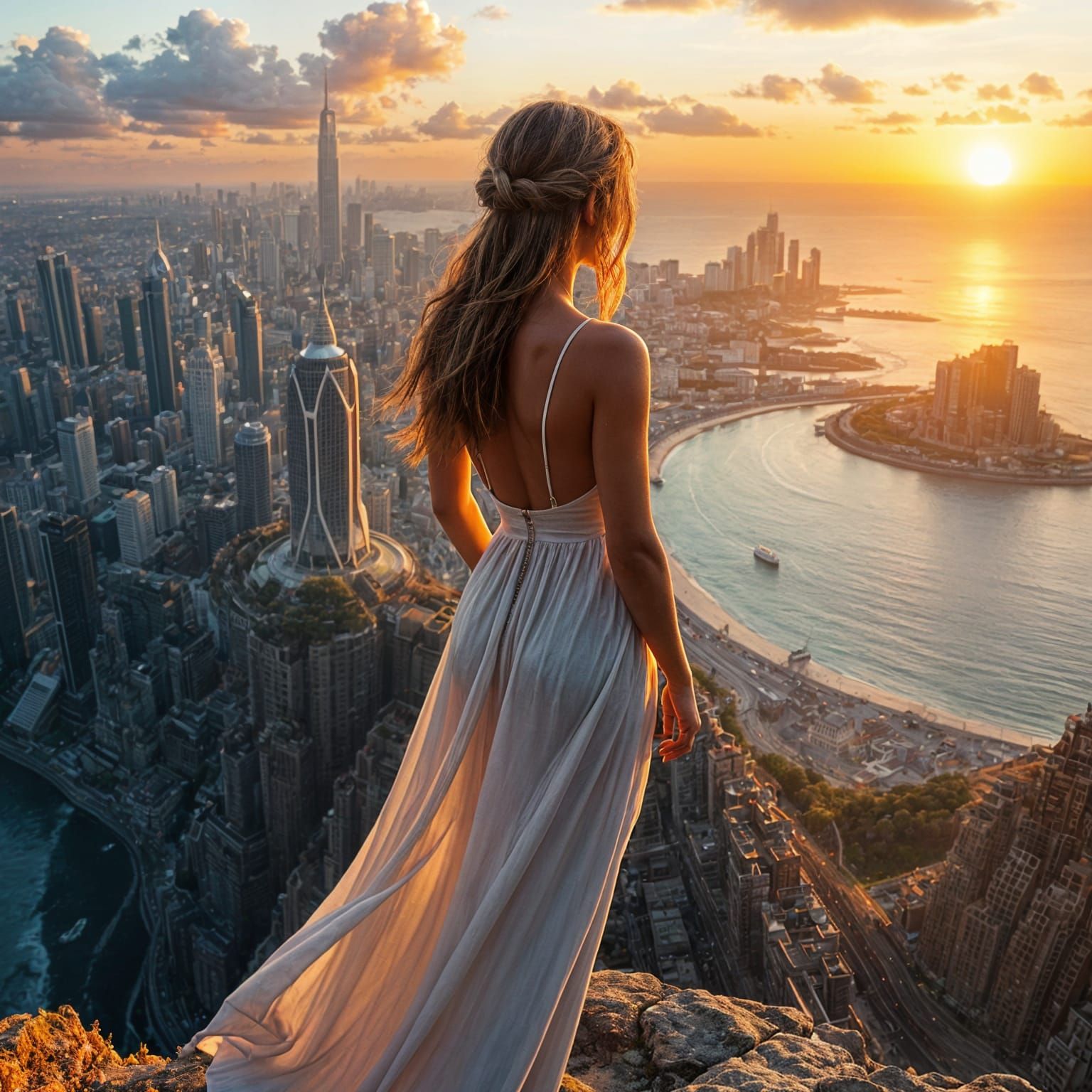 Surreal Sunset Cityscape near the Sea in Digital Art