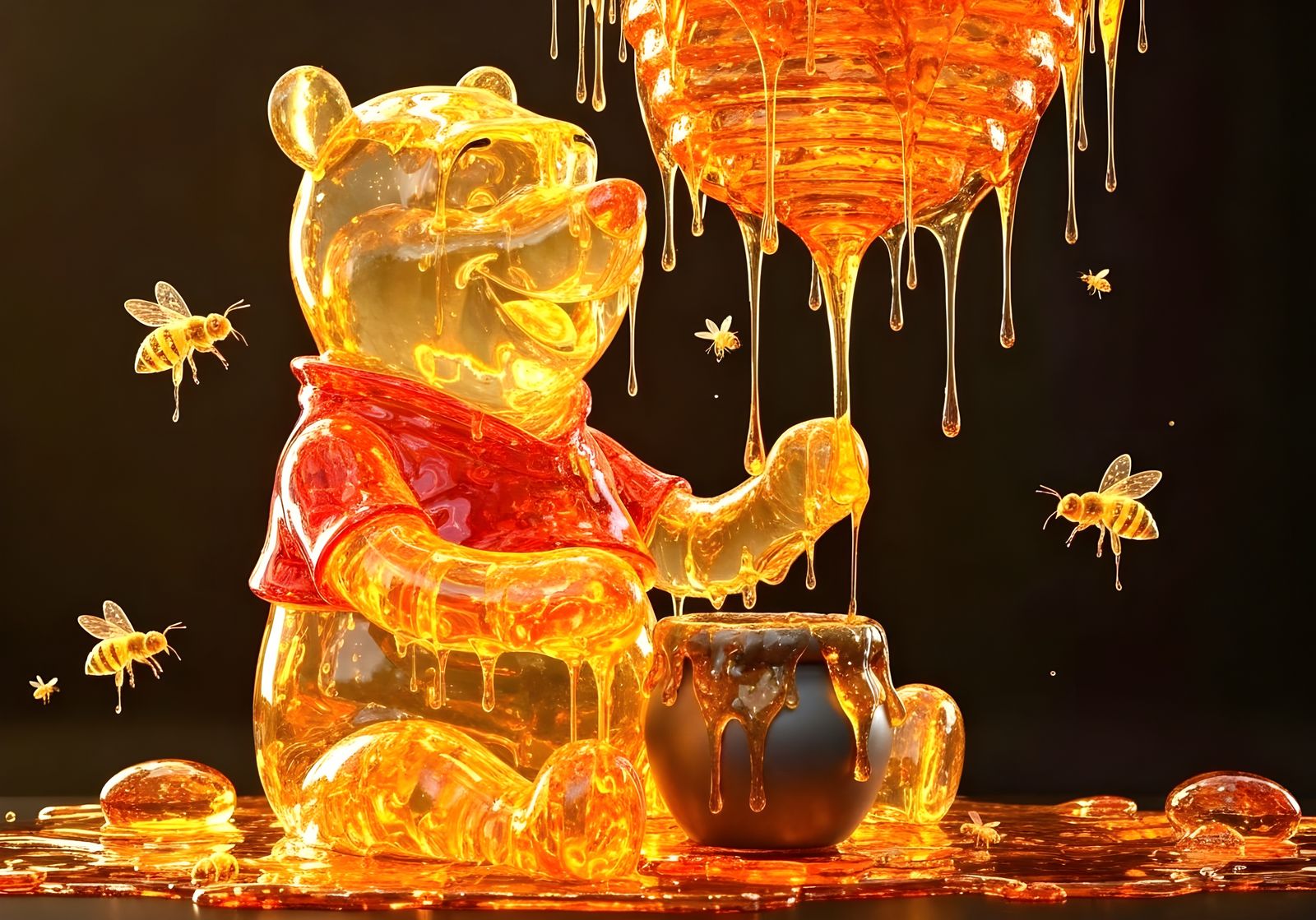 Surreal Liquid Honey Winnie-the-Pooh Sculpture
