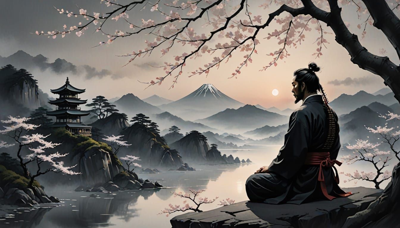 Samurai Meditation: Sumi-e Ink Wash Painting