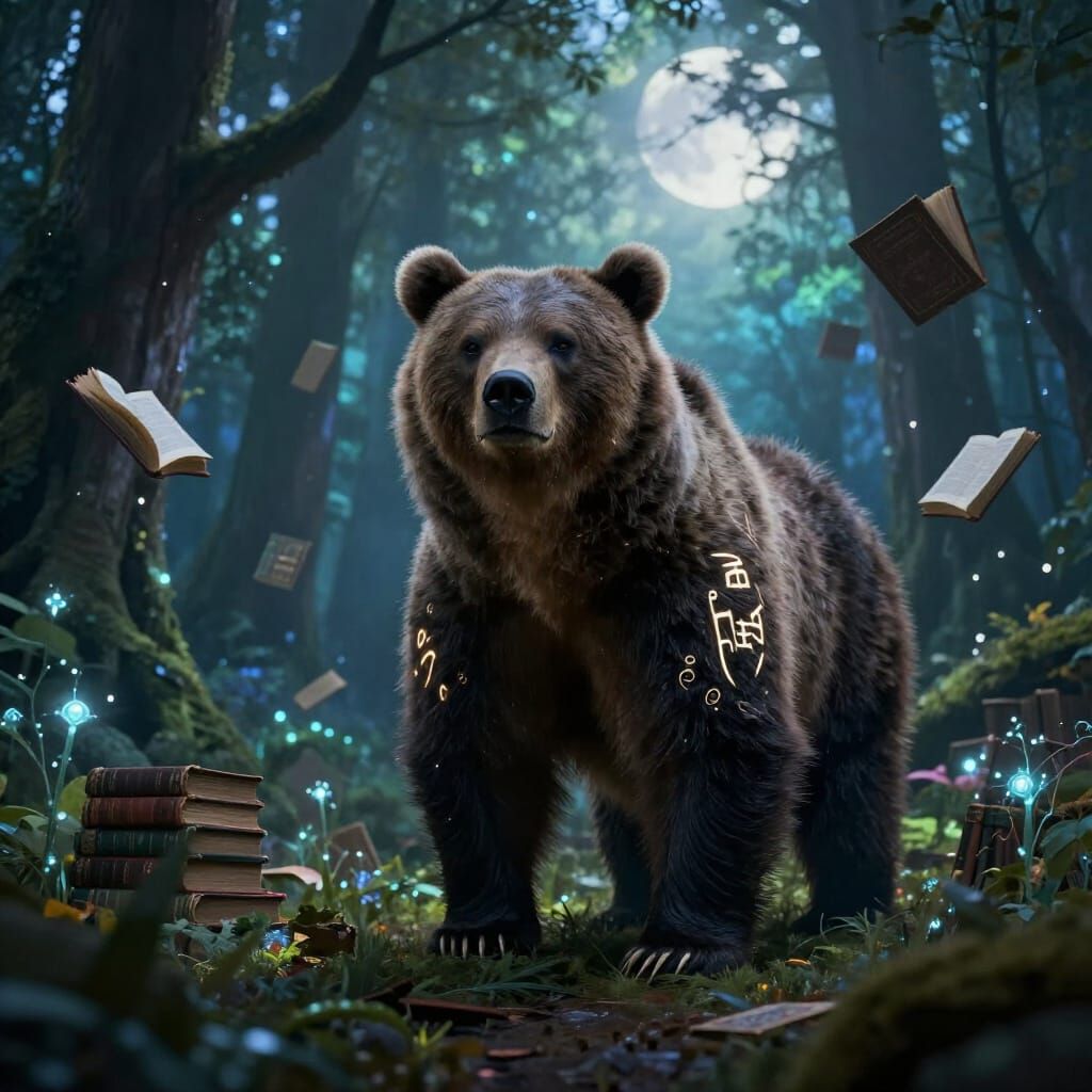 Grizzly Bear Guardian of Mystical Forest Library
