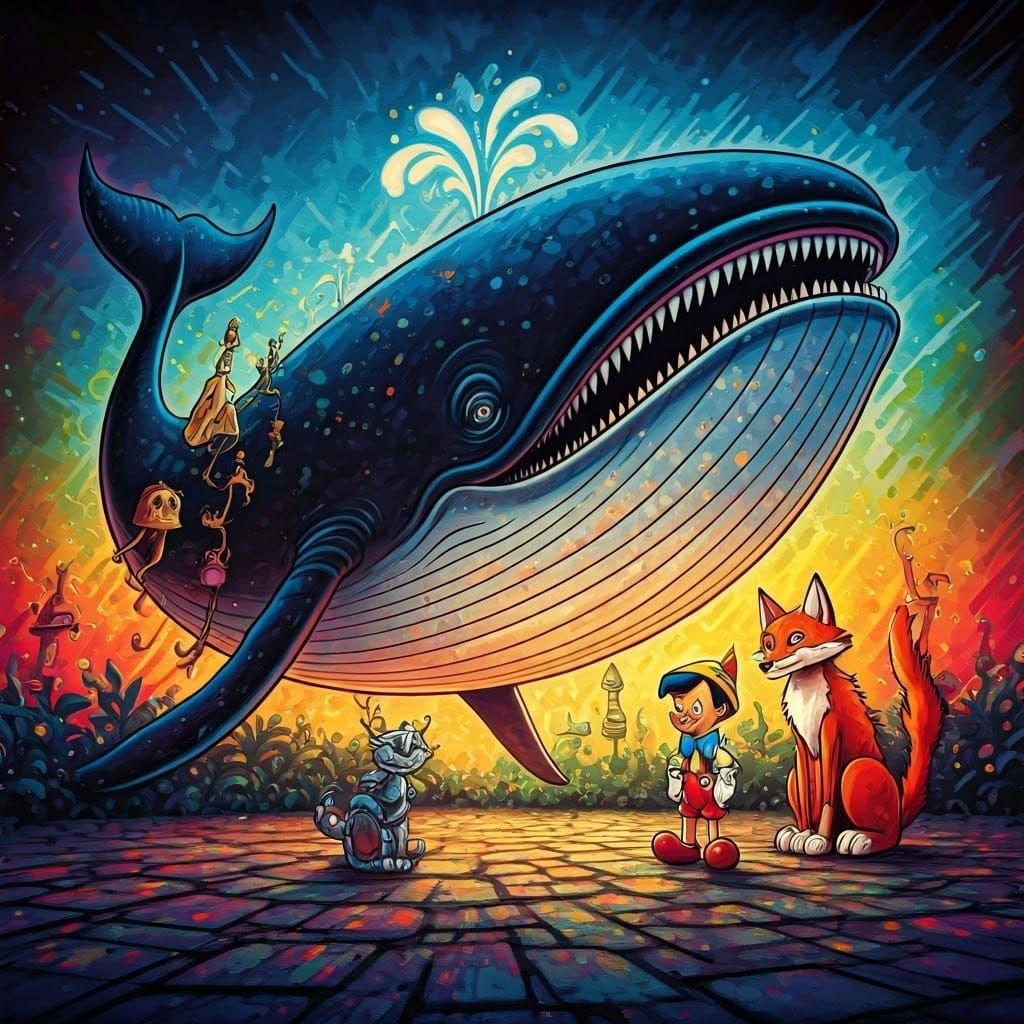 Pinocchio's Dreamlike Gathering in Street Art Style