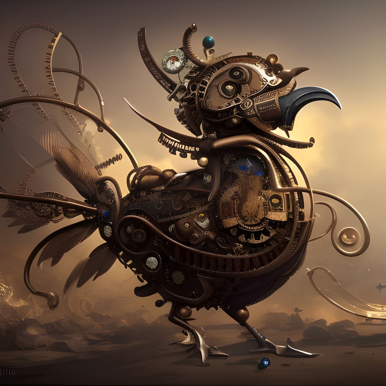 Ornate Steampunk Rooster Automaton Concept Art
