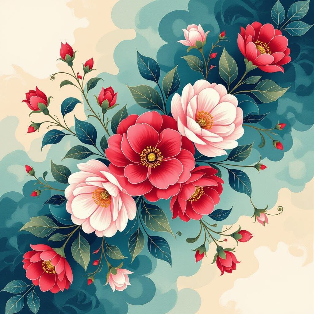 Floral Composition in Guache Style of James Jean