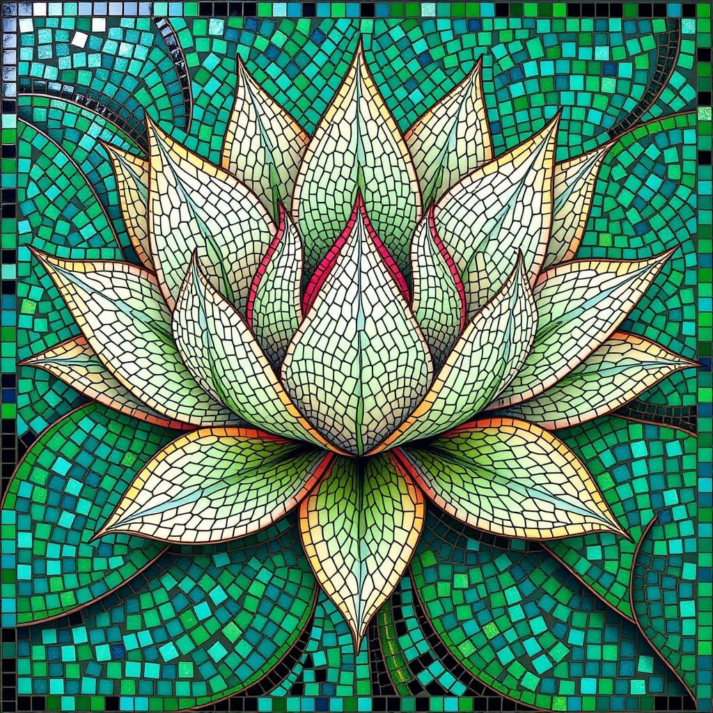 Mosaic Lotus Flower in Vibrant Turquoise and Emerald
